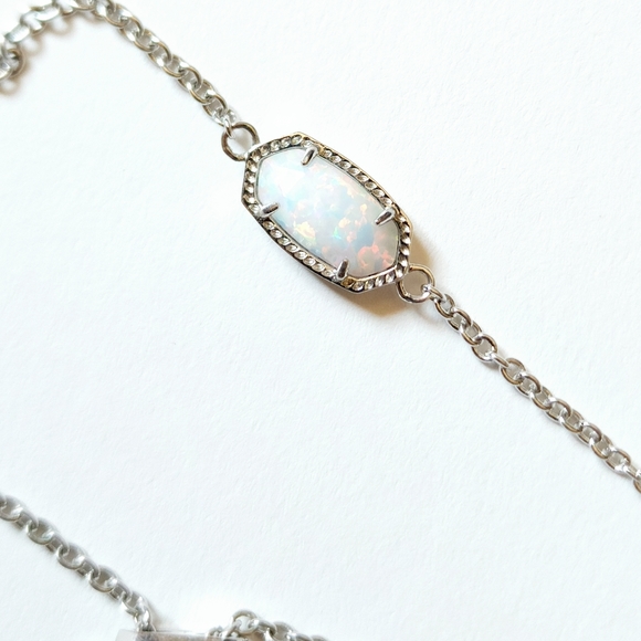 SOLD Kendra Scott Elaina Silver Adjustable Chain Bracelet Opal - Picture 6 of 8